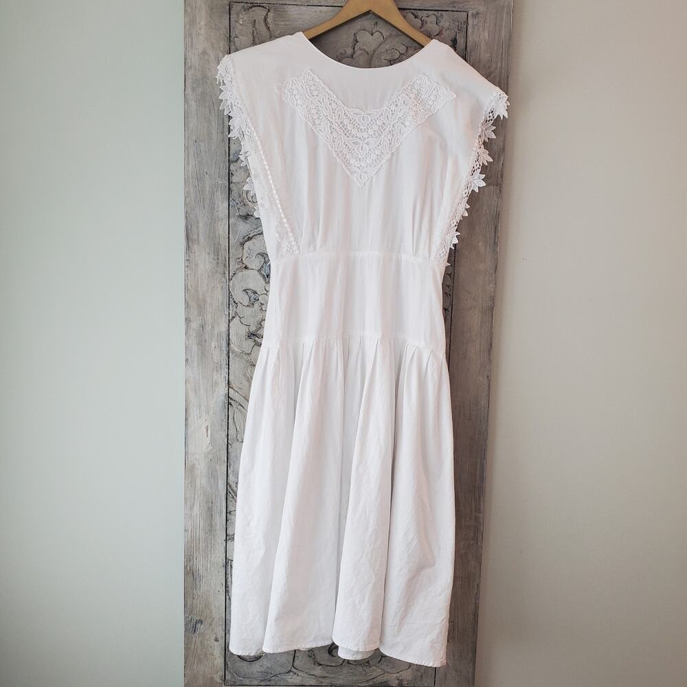 Vintage Y2K 80s My Michelle Crisp White Lace Derby Midi Dress Sz 7/8 Lace Button